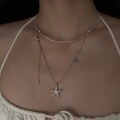 wholesale S925 Sterling Silver Minimalist Textured Irregular Starfish Pendant Matte Finish Necklace, Versatile Daily Wear Trendy Collarbone Chain-0-2