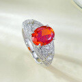 wholesale S925 Silver 7x9mm Oval Sunset Orange High-Carbon Diamond Ring Simulated Diamond Ring Women's-0-3
