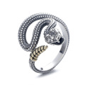 wholesale S925 Sterling Silver Trendy Designer Heavy Duty Rattlesnake Unisex Openable Ring Hip Hop Fashion Statement-0-4
