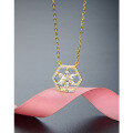 wholesale 925 Sterling Silver Hexagonal Diamond-Inlaid Necklace for Women, Minimalist Design, High-End Sense, Elegant Floral Pendant Collarbone Chain-0-0