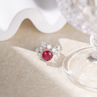 wholesale S925 Silver Round 3-Carat Pigeon Blood Red Ruby Moissanite Ring for Women, Light Luxury High-End European and American Fashion Ring-Ruby Ring + Moissanite Side Stone US Size 5