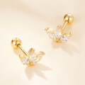 wholesale S925 Sterling Silver Small and Delicate Waterdrop Petal Zircon Stud Earrings with Nut Backings, Fresh and Cute-0-2