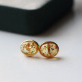 wholesale S925 Sterling Silver Inlaid Natural Flower Amber Cabochon Round Stud Earrings, Elegant, Unique, and Versatile Live Streaming Supply Chain-0-0