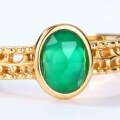 wholesale 925 Silver Gold-Plated Japanese Retro Geometric Green Agate Women's Ring, Mori Girl Light Luxury Wish Feather Open Adjustable Ring-0-2