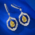 wholesale 925 Silver Ear Hooks for Women, Luxuriously Set with 8*12mm Pear-Shaped Teardrop Yellow Diamonds and High-Carbon Diamonds-0-1