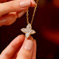 S925 Sterling Silver Moissanite Four-Leaf Flower Teardrop Pendant Necklace-0-1