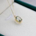 wholesale 10K Gold Japanese Retro Luxury Green Crystal Pendant Necklace, Versatile for Commuting and Daily Wear, Jewelry Wholesale-0-1