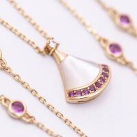 wholesale Gold-plated romantic vintage elegant small dress white fan necklace with diamonds, luxurious elegant collarbone chain-xb102--Red Diamond White Shell Skirt Necklace