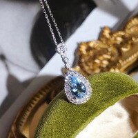 wholesale 925 Silver Teardrop Aquamarine Necklace New Summer Fairy Clavicle Chain Topaz Pendant-Copper platinum