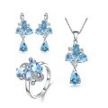 wholesale S925 Silver Natural Topaz Personality Jewelry Set with Gemstone Ring Necklace Earrings Three-Piece Suite-0-0