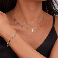 wholesale S925 Sterling Silver Cross Beaded Bracelet Anklet Necklace Fashion Minimalist Versatile Stylish Jewelry Set-Bracelet (17+3cm)>925 silver