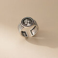 wholesale S925 Sterling Silver Literary Retro-Style Niche Design Thai Silver Portrait Coin Striped Ring R02673-0-3