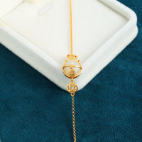 wholesale Gold-plated 925 Sterling Silver Fortune Cat Hetian Jade Bracelet, a niche vintage Hanfu accessory with jade ornaments-Gold Lucky Cat Hetian Jade Bracelet 925 Silver