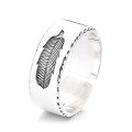 wholesale S925 sterling silver wide-band heavy-textured feather imprint open ring, European and American vintage bohemian style index finger ring-0-4