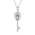 PT950 Plated 925 Silver Moissanite Key Necklace-0-3