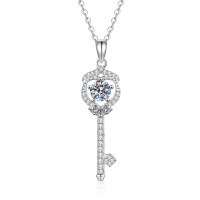 PT950 Plated 925 Silver Moissanite Key Necklace-5mm high-carbon stone  925 silver