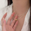 wholesale S925 Sterling Silver Gold and Silver Two-Tone Double Layer Ball Necklace for Women, Korean Minimalist Design Small Fresh Style Collarbone Chain-0-4