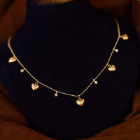 wholesale S925 Sterling Silver Red Elk Light Luxury Premium Textured Double-sided Heart Crystal Pendant Adjustable Necklace for Women-BX0384-Gold 925 Silver