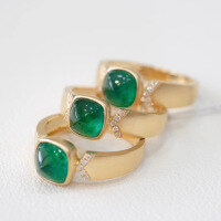 wholesale S925 sterling silver vintage-style emerald sugar loaf ring for women, exquisitely crafted with a sophisticated high-end feel-BZ0230-Gold>US Size 6