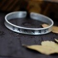 wholesale Sterling Silver 999 Retro Six Mantra Bracelet Jewelry Pure Silver Unisex Couple Style Adjustable Bangle-0-6