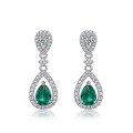 wholesale S925 Silver Cross-Border Hot-Sale Light Luxury Intricate Cultured Emerald Teardrop Long Drop Earrings, Custom Cultured Colored Gemstone Ear Studs-0-5