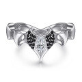 wholesale S925 Sterling Silver European and American Cross-Border Crown Black Nano Zirconia Ring for Women, Unique and Exaggerated Design, Small and Niche, Pure Silver-0-1