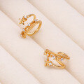 wholesale S925 sterling gold-plated spring new earrings, sweet and ethereal clover flower side ear cuff earrings-0-0