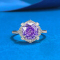 wholesale S925 Sterling Silver Imported High Carbon Diamond 8*8 Millennium Rose Cut Purple Diamond Women's Ring-0-0