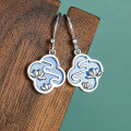 wholesale 925 Sterling Silver Blue Ceramic Four-Leaf Clover Earrings, Chinese Style Ear Accessories for Matilda Skirt and Qipao, Ancient Wind Earrings Wholesale-0-1