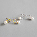 wholesale S925 Sterling Silver EA321 Japanese Korean Style Student Earrings, Versatile Minimalist Knot Design with Pearl Shell Beads-0-0