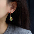 wholesale Metal material first: Natural Hetian Jade Jasper Sunny Green Waterdrop Ear Clips Ethnic Vintage Style Earring Jewelry Wholesale-0-3