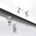wholesale S925 Sterling Silver 26 Alphabet Letter Diamond Stud Earrings, Minimalist Korean Japanese Style Small Niche Dangle Earrings for Women-0-3