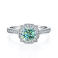 wholesale S925 Silver Green Moissanite 1 Carat Internet-Famous Micro-Set Ring with GRA Certificate, Light Luxury Fashion Gemstone Ring-0-4