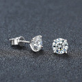 Gold-Plated S925 Silver Classic Four-Prong Moissanite Stud Earrings, Cross-Border Hot Seller-0-0