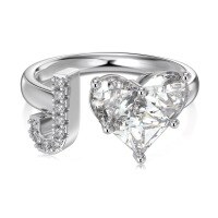 wholesale S925 Sterling Silver European and American Cross-Border Women's Ring with Personalized Letters, Heart, Zircon Inlaid, Adjustable Opening Silver Jewelry for Women-Platinum DY121158-SW-WH(J) Adjustable opening
