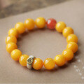 wholesale Silver Baltic Sea Natural Yellow Amber Round Bead Single Strand Bracelet Handmade Beeswax Bead Bracelet with Silver Accessories-0-4