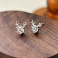 wholesale S999 Sterling Silver "Deer with You" Stone-Inlaid Stud Earrings for Women, Luxurious and Stylish, Versatile and High-End-0-0