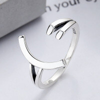 wholesale S925 Sterling Silver Korean Style Ins Minimalist Personalized Three-Dimensional Smile Simple Line Open Adjustable Ring Unisex-YJ513/approx. 3.1g Adjustable opening