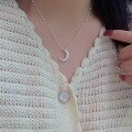 wholesale S925 sterling silver textured moon necklace for women, Korean Dongdaemun ins trendy minimalist crescent collarbone chain-0-2