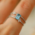 wholesale S925 Sterling Silver Aquamarine Ring for Women, Light Luxury Blue Square Finger Ring with Minimalist Design-0-1