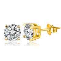 wholesale 925 Sterling Silver Four-prong Setting Zircon Earrings Women's Cross-border Ins Advanced Design Versatile Ear Jewelry-Gold 3mm
