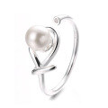 wholesale S925 Silver Trendy Geometric Korean Style Ins Aesthetic Small Pearl Unique Design Adjustable Opening Ring-0-4