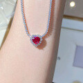 wholesale Metal material: 925 Sterling Silver Zhuozhifang Jewelry 8*8 Heart-shaped Ruby Inlaid Women's Pendant Necklace Fashion Anniversary Commemoration Engagement-0-1