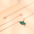 wholesale S925 Sterling Silver, Minimalist Design Luxury Three Lives Lucky Ginkgo Leaf Necklace Women's Choker with Malachite Pendant-0-3