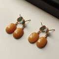 wholesale S925 Sterling Silver Vintage Natural Old Wax Green Turquoise Earrings with Pure Natural Full Honey Chicken Oil Yellow Old Amber Earrings-0-2
