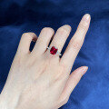 wholesale Metal Material: 925 Silver, New Style of Mujing Jewelry 8*10 Pigeon Blood Red Gemstone Ring with Luxurious Full Diamond Setting for Daily Wear-0-3