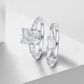 wholesale S925 Sterling Silver 3-Carat Square Moissanite Women's Ring Set, Premium Silver Jewelry-0-1