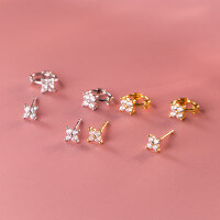 wholesale S925 Sterling Silver Ear Studs with Simple Diamond Inlay, Four-Petal Small Flower, Sweet and Lovely, Charming and Girly Heart Earrings G8602-E6147-Rose Gold Earrings 925 Silver