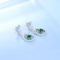 wholesale S925 silver natural stone earrings, directly supplied by the manufacturer, feature European and American fashion style with individually set green agate gemstones-0-1