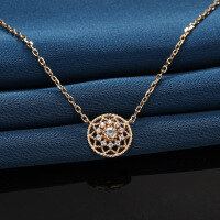 wholesale 925 Sterling Silver Gold-Plated Baroque Light Luxury Style Natural White Crystal Round Pendant Necklace for Women, Dunli New Collection-Baroque Disc Necklace 925 Silver